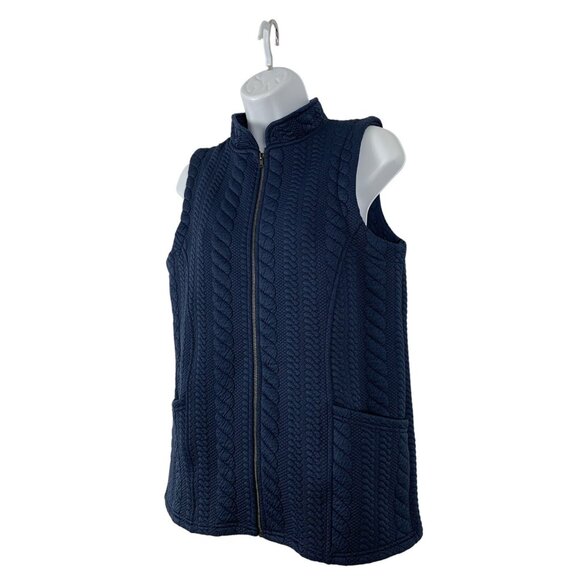 Blair Women's Navy Blue Cable Knit Zip-Up Winter Vest Size Small - Picture 4 of 10